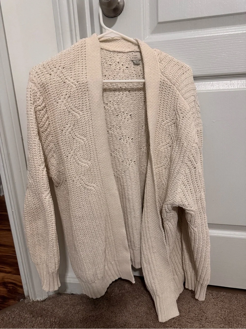 Cream Cable-Knit Open Cardigan Sweater for women